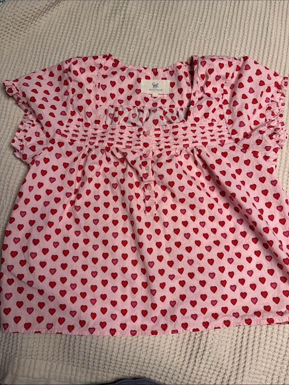 Printfresh Mini Candy Hearts Pintuck Short Set Pink and Red Mini Heart L - Picture 9 of 15